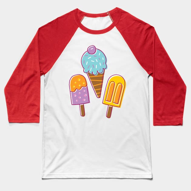 Ice Cream Cartoon Baseball T-Shirt by vaughanduck